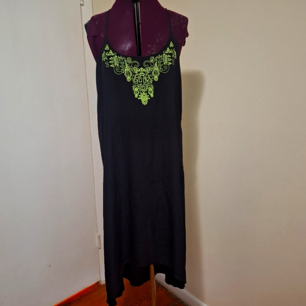 Black High Low w/ green embroidery summer slip dress